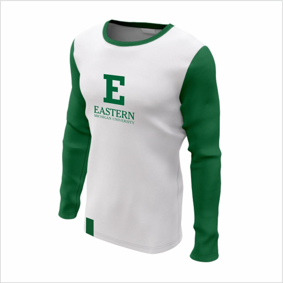 Eastern Michigan University Long-Sleeve Performance Shirt- Green & White Motion Tee